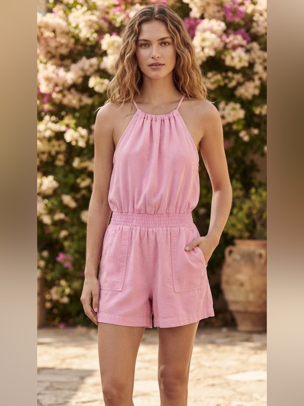 Splendid Pink Halter Shorts Romper